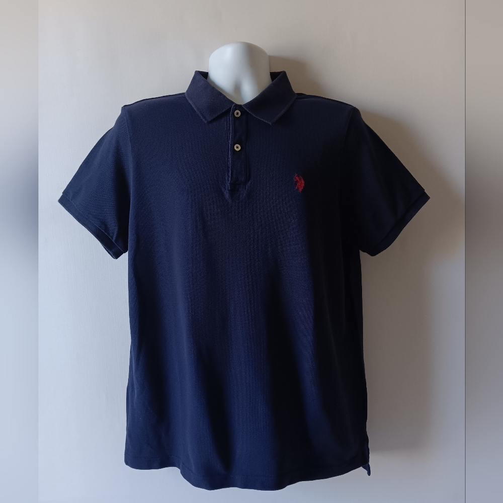 U.S.Polo Assn men's navy blue short-sleeve golf polo shirt size L